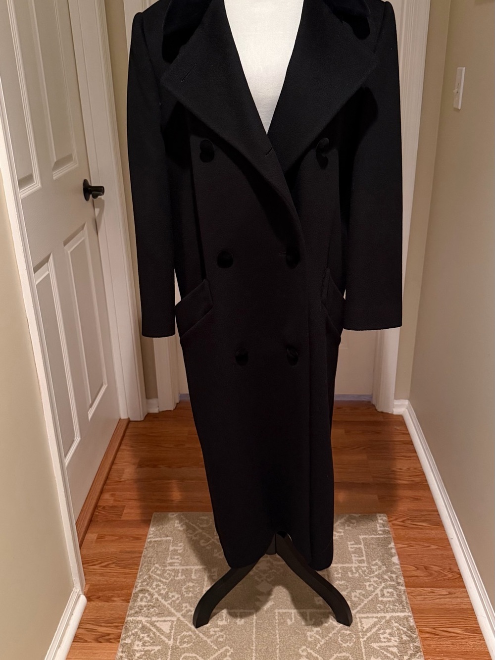 bill blass Black Double-Breasted Long Trench Coat